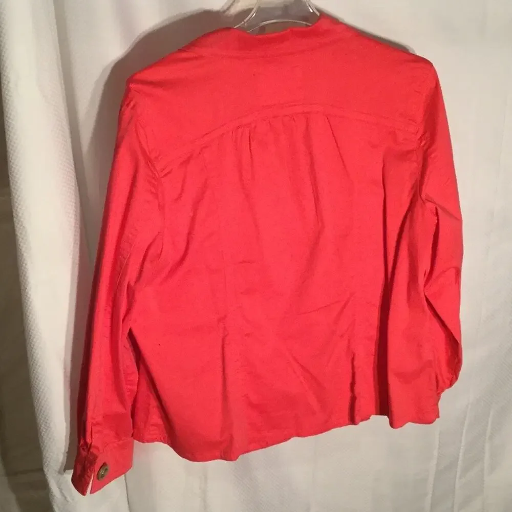 AMX 2x coral pink stretch jacket cotton stretch blend gold tone button NWOT